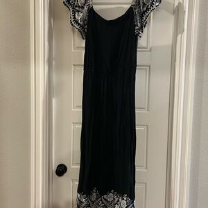 Lane Bryant Black Maxi Dress with White Embroidery